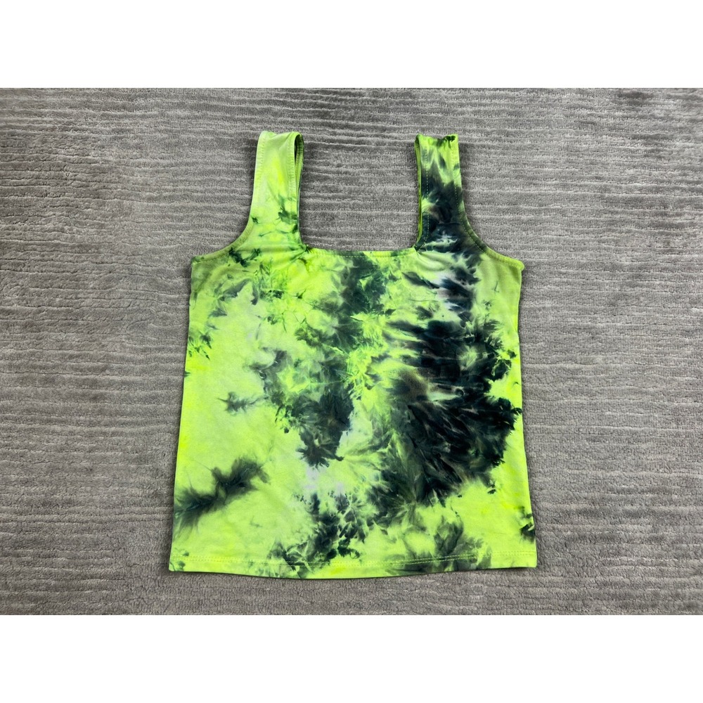 Vibe Sportswear Tank Top Womens XS Neon Green Black Tie Dye Square Neck JNT 6351